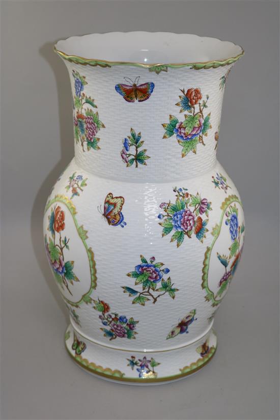 A large Herend Queen Victoria pattern ozier-moulded vase, 20th century, 45cm
